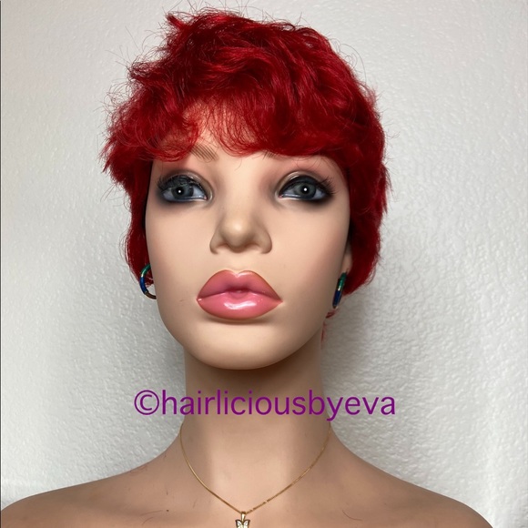 Human hair wig red short pixie buzz cut - Picture 1 of 9